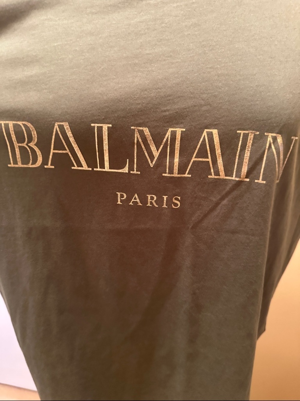 Balmain Paris tank top OLIVE GREEN with Gold Shoulder Buttons and front logo - Picture 6 of 12